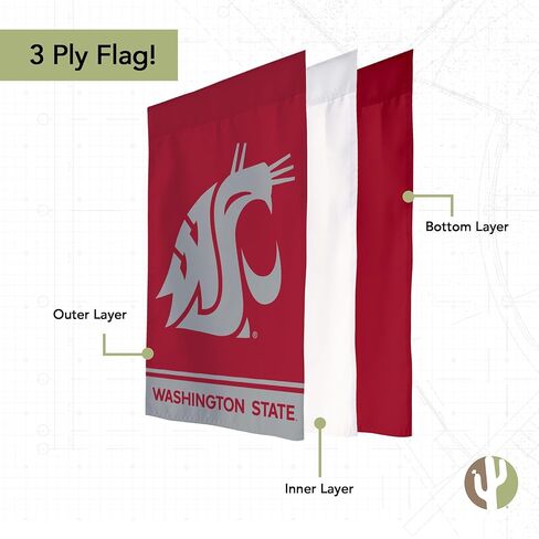 علم حديقة Desert Cactus Washington State University WSU - لافتة ولاية واشنطن كوجر مقاس 19 × 12 بوصة، للعرض والمناسبات الخارجية (التصميم A) in Saudi Arabia
