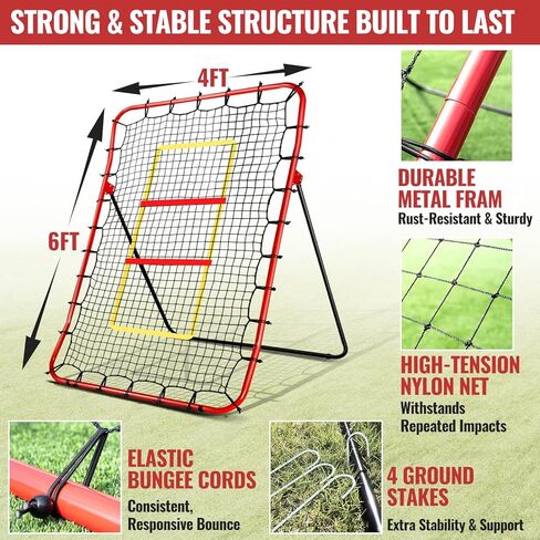 Baseball Rebounders + Pitchback Net,Adjustable 5 Angle Pitch Return Trainer for Fielding,Pitching & Catch Practice,Rebound Net with 3 Targets Simulate Grounders, Line Drives,Fly Balls for All Players in Kuwait