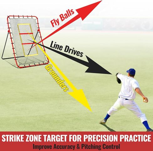 Baseball Rebounders + Pitchback Net,Adjustable 5 Angle Pitch Return Trainer for Fielding,Pitching & Catch Practice,Rebound Net with 3 Targets Simulate Grounders, Line Drives,Fly Balls for All Players in Kuwait