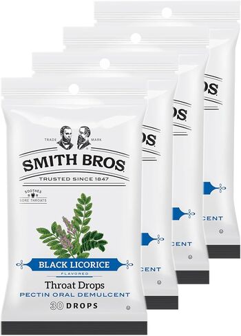 أقراص استحلاب التهاب الحلق مع البكتين من سميث براذرز (عرق السوس الأسود، 4 أكياس): قطرات حلوى عتيقة للحلق - قطرة السعال الأمريكية الأصلية in Kuwait