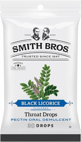 أقراص استحلاب التهاب الحلق مع البكتين من سميث براذرز (عرق السوس الأسود، 4 أكياس): قطرات حلوى عتيقة للحلق - قطرة السعال الأمريكية الأصلية in Kuwait