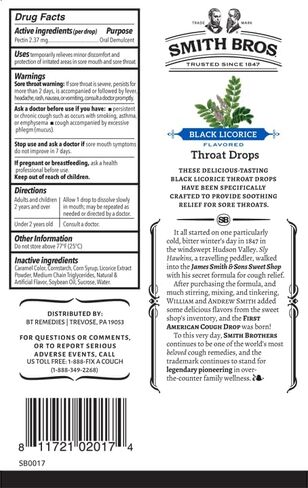 أقراص استحلاب التهاب الحلق مع البكتين من سميث براذرز (عرق السوس الأسود، 4 أكياس): قطرات حلوى عتيقة للحلق - قطرة السعال الأمريكية الأصلية in Kuwait