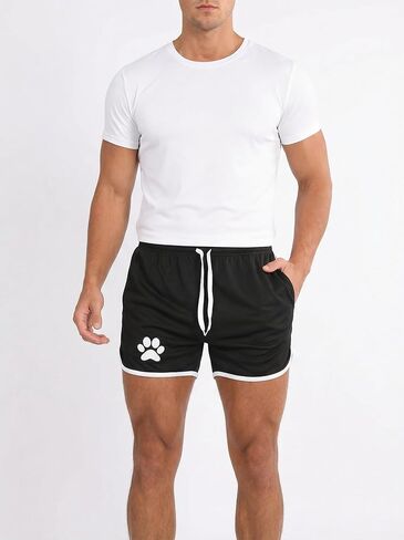 Men Athletic Running Shorts Breathable Mesh Gym Workout Sports Shorts with Dog Paw Print Design in Saudi Arabia