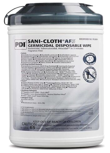 PDI P63884 Sani-Cloth AF3 Wipes, X-Large, Case, 6 Canisters, 390 Wipes, Canister, 7.5" x 15" in Saudi Arabia