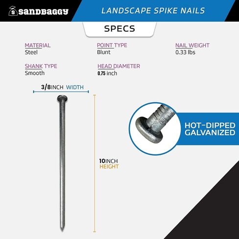 مسامير سبايك ذات مناظر طبيعية مقاس 3/8 بوصة × 10 بوصة من Sandbaggy - مسامير خشبية مجلفنة - البناء، حواف المناظر الطبيعية، الإطار، نسيج المناظر الطبيعية (3/8 بوصة × 10 بوصة (مجلفنة)، 20) in Kuwait