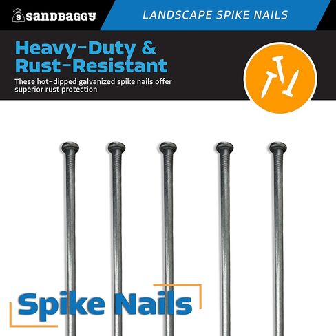 مسامير سبايك ذات مناظر طبيعية مقاس 3/8 بوصة × 10 بوصة من Sandbaggy - مسامير خشبية مجلفنة - البناء، حواف المناظر الطبيعية، الإطار، نسيج المناظر الطبيعية (3/8 بوصة × 10 بوصة (مجلفنة)، 20) in Kuwait