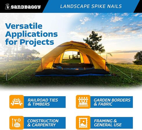 مسامير سبايك ذات مناظر طبيعية مقاس 3/8 بوصة × 10 بوصة من Sandbaggy - مسامير خشبية مجلفنة - البناء، حواف المناظر الطبيعية، الإطار، نسيج المناظر الطبيعية (3/8 بوصة × 10 بوصة (مجلفنة)، 20) in Kuwait