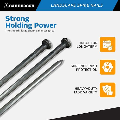 مسامير سبايك ذات مناظر طبيعية مقاس 3/8 بوصة × 10 بوصة من Sandbaggy - مسامير خشبية مجلفنة - البناء، حواف المناظر الطبيعية، الإطار، نسيج المناظر الطبيعية (3/8 بوصة × 10 بوصة (مجلفنة)، 20) in Kuwait