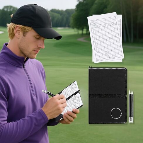 Golf Scorecard Leather Cover Scorecard Holder Statistic and Score Tracking Soft Thick Waterproof Colorfulcard,Man,Male,Boy in Saudi Arabia
