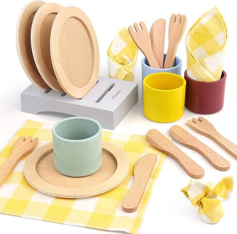 Wooden Gingerbread Cookie Baking Set, 18 Pcs Pretend Play Kitchen Toy with Whisk, Bowl, Tray, Rolling Pin & Expressive Cookies, Pretend Play Baking Set Montessori Gift for Kids Ages 3+ in Kuwait