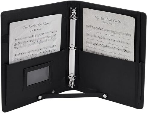 FINGERINSPIRE Sheet Music Folder Black PU Leather Piano Sheet Folder 3 Ring Binder Music Holder with Elastic Band and Handle Rectangle Notebook Binder Organizer for Piano Choral Music Performance in Saudi Arabia