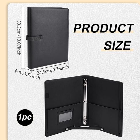 FINGERINSPIRE Sheet Music Folder Black PU Leather Piano Sheet Folder 3 Ring Binder Music Holder with Elastic Band and Handle Rectangle Notebook Binder Organizer for Piano Choral Music Performance in Saudi Arabia