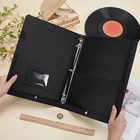 FINGERINSPIRE Sheet Music Folder Black PU Leather Piano Sheet Folder 3 Ring Binder Music Holder with Elastic Band and Handle Rectangle Notebook Binder Organizer for Piano Choral Music Performance in Saudi Arabia
