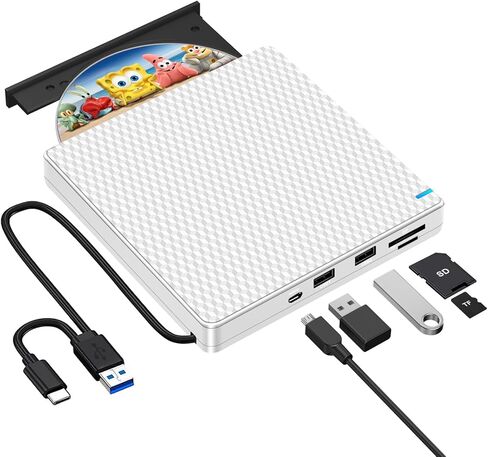 Guamar USB 3.0 Superdrive for Apple: External CD Drive for Mac MacBook Plug & Play Portable DVD Player Burner for Laptop PC Windows with USB-C Adapter/Carrying Case - Aluminum Silver in Saudi Arabia