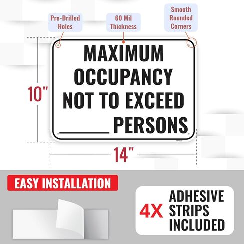 1PC Maximum Occupancy Sign, 14 x 10 Inches - Aluminum - Self-Adhesive Max Capacity Signs For Business in Saudi Arabia