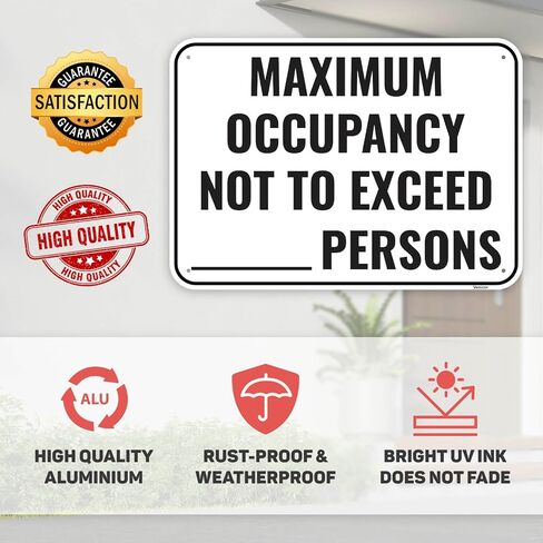 1PC Maximum Occupancy Sign, 14 x 10 Inches - Aluminum - Self-Adhesive Max Capacity Signs For Business in Saudi Arabia