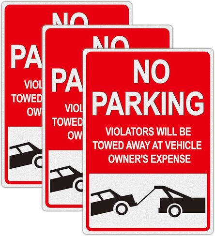 No Parking Signs Will Be Towed, 3 Pack 7x10 Inch No Parking Sign Vinyl Sticker, Violators Will Be Towed Away at Vehicle Owner’s Expense, Non Metal Weatherproof, Fade-Resistant, Easy to Mount, For Driveway, Private Property, Soslina in Kuwait
