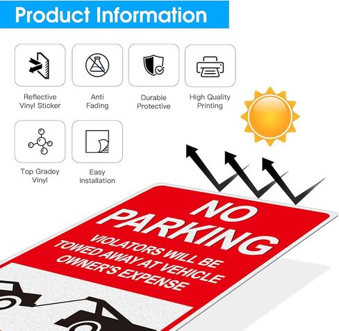 No Parking Signs Will Be Towed, 3 Pack 7x10 Inch No Parking Sign Vinyl Sticker, Violators Will Be Towed Away at Vehicle Owner’s Expense, Non Metal Weatherproof, Fade-Resistant, Easy to Mount, For Driveway, Private Property, Soslina in Kuwait