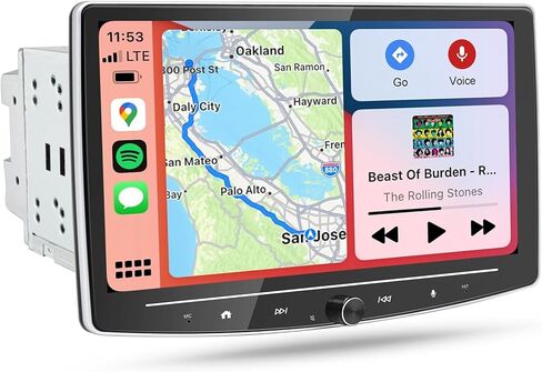 10 بوصة مزدوجة الدين سيارة ستيريو لاسلكي Apple CarPlay Android Auto، 8Core 2G+32G QLED لمس راديو مع 4.1 قناة، بلوتوث، نظام تحديد المواقع العالمي للملاحة، Netflix، يوتيوب، التحكم الصوتي in Kuwait