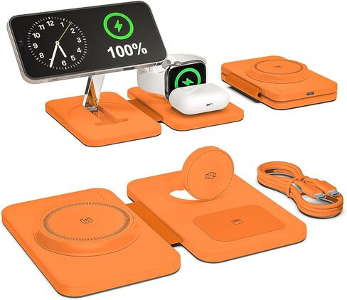 3 in 1 Magnetic Wireless Charger for Apple Multiple Devices, Foldable Fast Charging Station - Magsafe Charger Stand, Travel Charger Pad for iPhone 17 16 15 14 13 12 Series/Apple Watch/AirPods Pro in Saudi Arabia