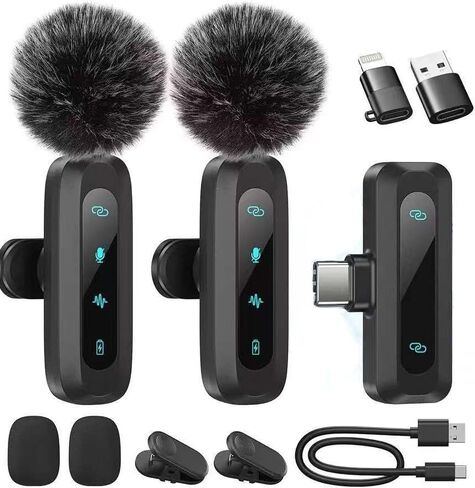 ميكروفون لافالير لاسلكي لهواتف iPhone - ميكروفون صغير يعمل بنظام Android وأجهزة الكمبيوتر المحمول مع تقليل الضوضاء، والاقتران التلقائي وكتم الصوت وعكس تسجيل الفيديو والمقابلات والمؤتمرات ومدونة الفيديو (عبوتان) in Kuwait