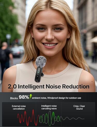 ميكروفون لافالير لاسلكي لهواتف iPhone - ميكروفون صغير يعمل بنظام Android وأجهزة الكمبيوتر المحمول مع تقليل الضوضاء، والاقتران التلقائي وكتم الصوت وعكس تسجيل الفيديو والمقابلات والمؤتمرات ومدونة الفيديو (عبوتان) in Kuwait