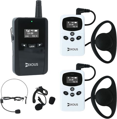 Wireless Audio Tour Guide System -220m, 16kHz Sound Church Translation Headphones, Assistive Listening Headsets for Training, School and Plant Tours, Simultaneous Interpretation (1 Tx 2 Rx) in Saudi Arabia
