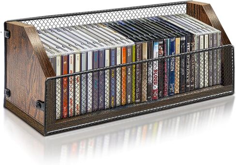 DVD & CD Storage Rack, Blu ray Storage Shelve Holds Up To 28 DVD Cases, Wooden Media Holder also Used for CDs, Video Game, Vhs Taps Storage, Retro Style Desktop organizer in Saudi Arabia