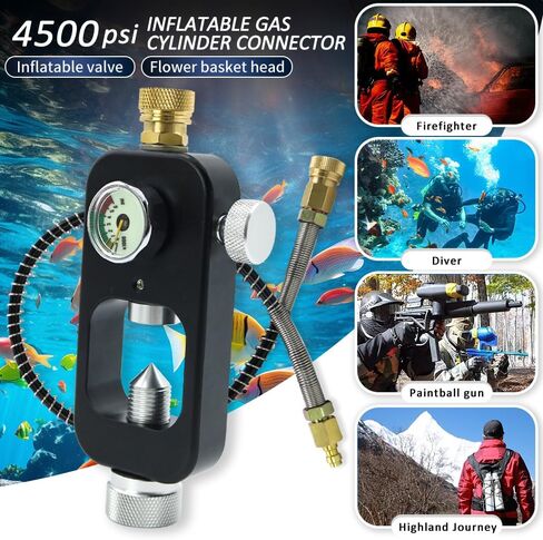 محول DIN Valve Scuba ومحول تعبئة كرات الطلاء PCP، محطة تعبئة كرات الطلاء، أداة إعادة تعبئة أسطوانة الغاز ذات الضغط العالي، ضغط عالي 4500 رطل لكل بوصة مربعة مع خرطوم الهواء in Saudi Arabia