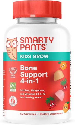 SmartyPants Kids Bone Support 4 في 1 علكات مع الكالسيوم وفيتامين D3 وK2 والفوسفور لنمو العظام والمانجو والفراولة، عدد 60 (كمية تكفي لمدة 30 يومًا) in Kuwait