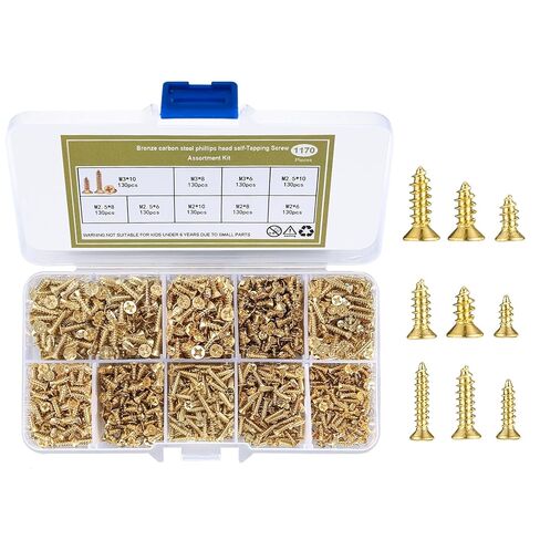 1170 Pcs Mini Screws, M2 M2.5 M3 Small Phillips Flat Head Wood Screwss, Gold Self Tapping Micro Screws for Electronics Sunglasses Eyeglasses Watch Repair Screw Assortment in Saudi Arabia