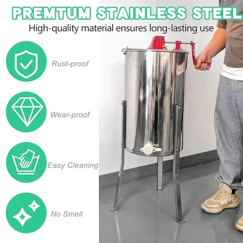 فاصل مستخرج العسل بإطار 4/8، طبلة دوارة على شكل قرص العسل، معدات طرد مركزي منحل من الفولاذ المقاوم للصدأ بدرجة الغذاء مع حوامل ارتفاع قابلة للتعديل، استخراج يدوي لتربية النحل in Kuwait