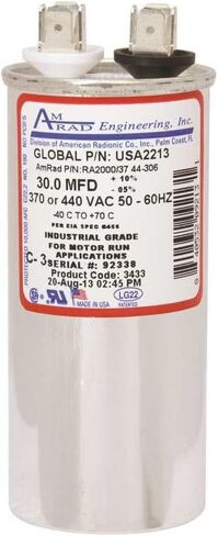 AMRAD ENGINEERING USA2213 Round Motor Run Capacitor, 30 MFD, 370/440 Vac in Kuwait