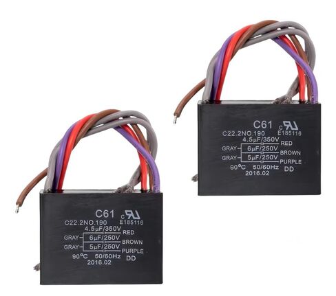 2 قطعة مكثف مروحة السقف C61/CBB61 E185116 4.5 فائق التوهج + 6 فائق التوهج + 5 فائق التوهج 300/350 فولت + 250 فولت + 250 فولت تيار متردد 50/60 هرتز 5 أسلاك قطع غيار الأدوات المنزلية استبدال in Kuwait