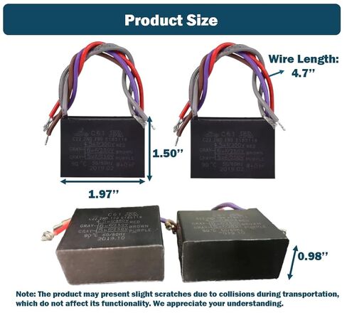 2 قطعة مكثف مروحة السقف C61/CBB61 E185116 4.5 فائق التوهج + 6 فائق التوهج + 5 فائق التوهج 300/350 فولت + 250 فولت + 250 فولت تيار متردد 50/60 هرتز 5 أسلاك قطع غيار الأدوات المنزلية استبدال in Kuwait