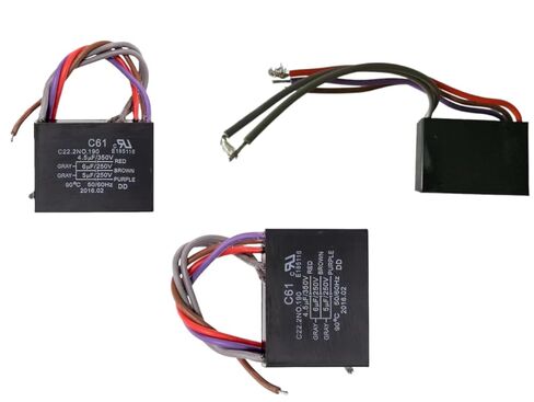 2 قطعة مكثف مروحة السقف C61/CBB61 E185116 4.5 فائق التوهج + 6 فائق التوهج + 5 فائق التوهج 300/350 فولت + 250 فولت + 250 فولت تيار متردد 50/60 هرتز 5 أسلاك قطع غيار الأدوات المنزلية استبدال in Kuwait