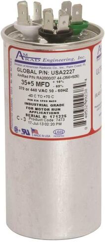 AMRAD Engineering USA2227 Round USA-Made Motor Run Capacitor, 35/5 Mfd, 370/440 Vac-132339 in Kuwait