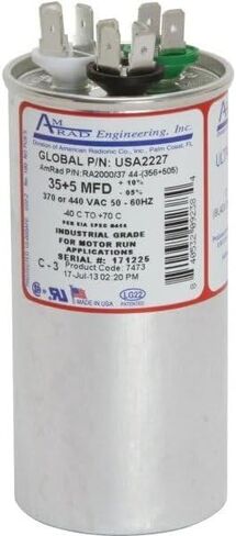 AMRAD Engineering USA2227 Round USA-Made Motor Run Capacitor, 35/5 Mfd, 370/440 Vac-132339 in Kuwait