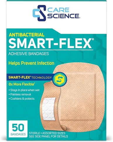 ضمادات قماشية ذكية مرنة من كير ساينس، 50 قطعة بأحجام متنوعة | حماية مرنة للإسعافات الأولية والعناية بالجروح in Kuwait