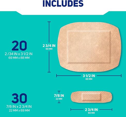 ضمادات قماشية ذكية مرنة من كير ساينس، 50 قطعة بأحجام متنوعة | حماية مرنة للإسعافات الأولية والعناية بالجروح in Kuwait