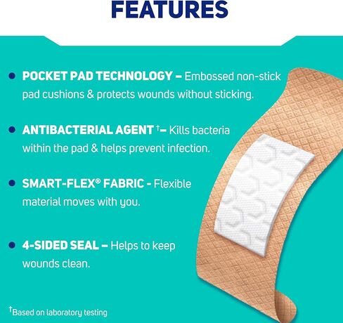 ضمادات قماشية ذكية مرنة من كير ساينس، 50 قطعة بأحجام متنوعة | حماية مرنة للإسعافات الأولية والعناية بالجروح in Kuwait