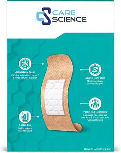 ضمادات قماشية ذكية مرنة من كير ساينس، 50 قطعة بأحجام متنوعة | حماية مرنة للإسعافات الأولية والعناية بالجروح in Kuwait