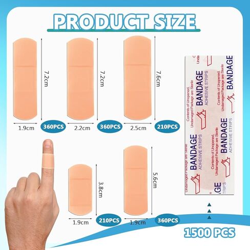 1500 جهاز كمبيوتر شخصى مجموعة متنوعة من الضمادات اللاصقة السائبة للماء لاصقة تنفس الضمادات للبشرة الحساسة المدارس الممرضات الشركات السفر مجموعات الإسعافات الأولية لوازم الرعاية بلا مأوى التبرعات (5 أحجام) in Kuwait