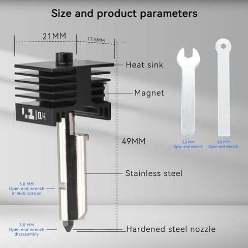 4 Pack H2D Hotend kit for Bambu Lab H2D/A1/A1 Mini 3D Printers, 0.2/0.4/0.6/0.8mm Print Head Hot End Kit Extruder Upgrade High-Temperature Hardened Steel Nozzle, Quick Swap Replacement in Kuwait