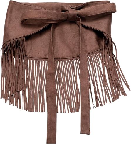 Brown Fringe Hip Scarf Gothic Punk Style Stylish Velvet Tassel Ballroom Jazz Dance Short Skirts Dress Waist Belts Triangle Sexy Wraps Coverups Scarves for Women Rave Party Jeans Outfits in Saudi Arabia