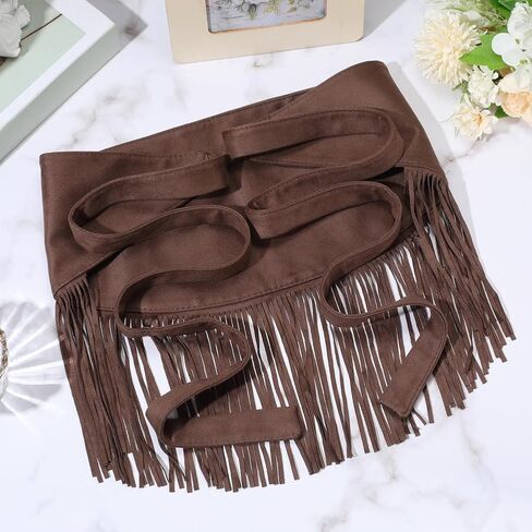 Brown Fringe Hip Scarf Gothic Punk Style Stylish Velvet Tassel Ballroom Jazz Dance Short Skirts Dress Waist Belts Triangle Sexy Wraps Coverups Scarves for Women Rave Party Jeans Outfits in Saudi Arabia