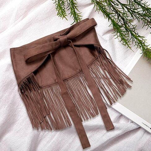 Brown Fringe Hip Scarf Gothic Punk Style Stylish Velvet Tassel Ballroom Jazz Dance Short Skirts Dress Waist Belts Triangle Sexy Wraps Coverups Scarves for Women Rave Party Jeans Outfits in Saudi Arabia