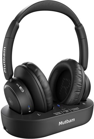 سماعات تلفزيون لاسلكية لكبار السن مع قاعدة شحن جهاز الإرسال، سماعات رأس لاسلكية للتلفزيون، توافق ممتاز، مزامنة صوتية مثالية، هدية مثالية لكبار السن والآباء in Kuwait