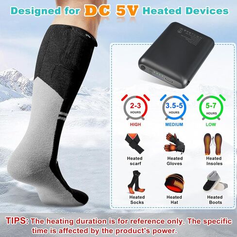 حزمة بطارية قفازات ساخنة RTDEP 5 فولت 6000 مللي أمبير في الساعة، 4 مستويات تسخين، بطاريات للجوارب الساخنة، النعال، مخرج تيار مستمر، بطارية قابلة لإعادة الشحن للنعال الحرارية - زوج واحد in Kuwait