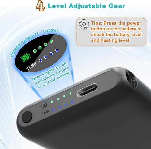 حزمة بطارية قفازات ساخنة RTDEP 5 فولت 6000 مللي أمبير في الساعة، 4 مستويات تسخين، بطاريات للجوارب الساخنة، النعال، مخرج تيار مستمر، بطارية قابلة لإعادة الشحن للنعال الحرارية - زوج واحد in Kuwait